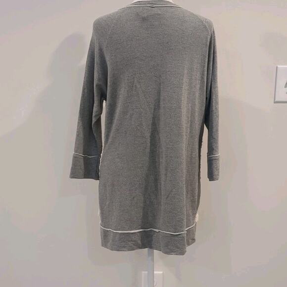 Dolan Anthropologie Womens M Boho Gray 3/4 Sleeve Sweater Cream Crocheted Top - Picture 6 of 12